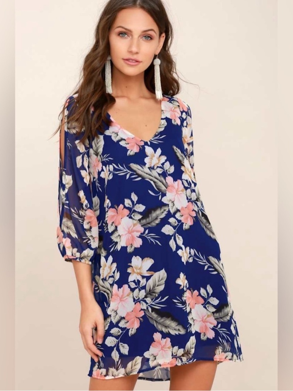 Lulu's Royal Blue Shifting Dears Slit Sleeve
Dress